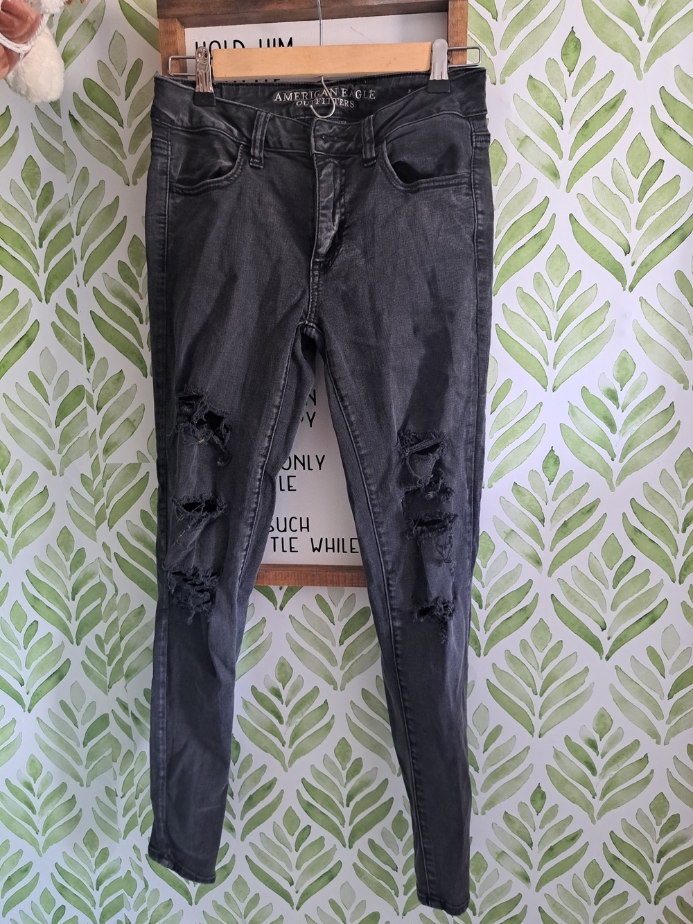 American Eagle Outfitters Charcoal Black Distressed Skinny Jeans - Women's